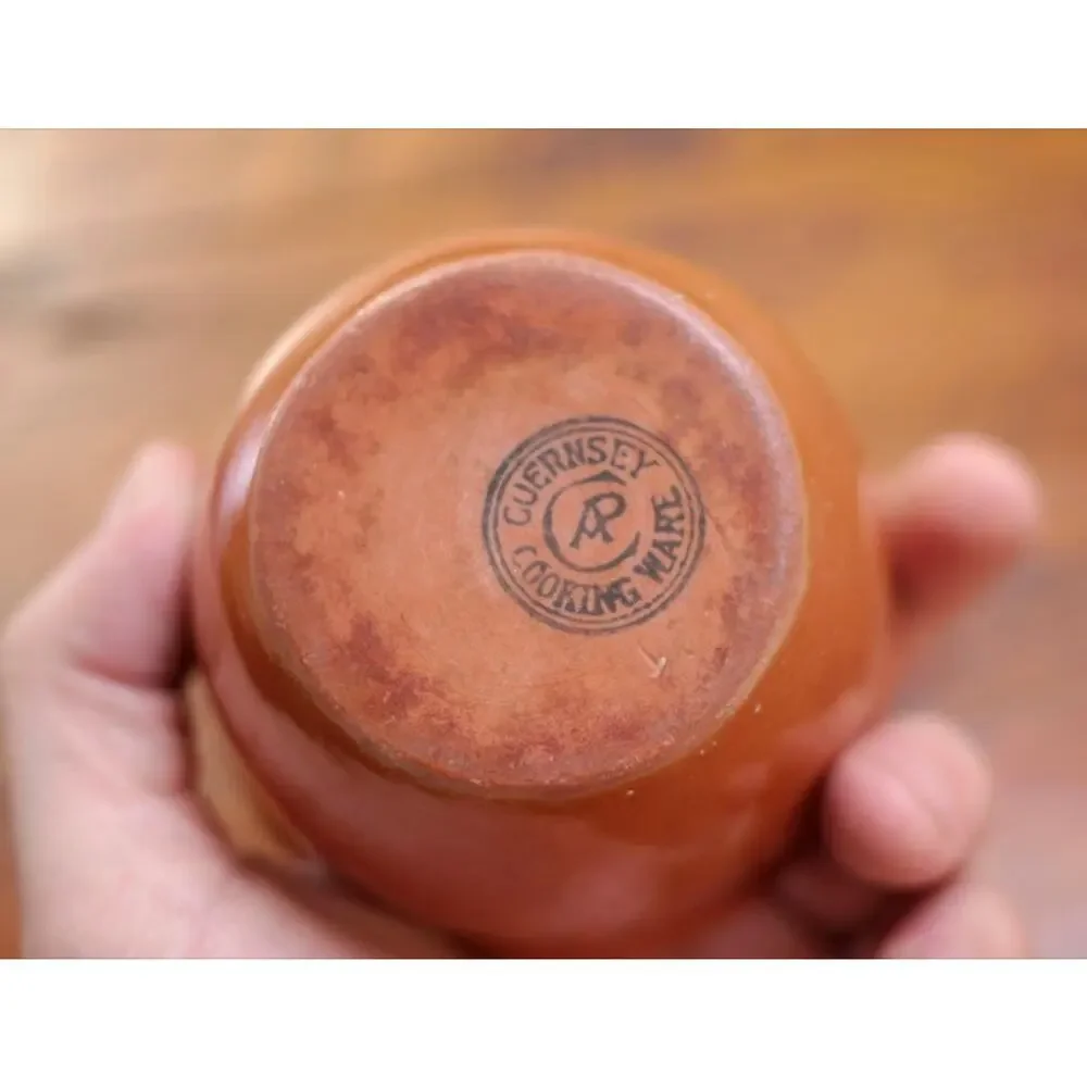Pair Vintage Guernsey Cooking Ware Ceramic Terra Cotta Glazed Custard Cups